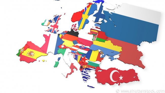 Europakarte mit Nationalfahnen