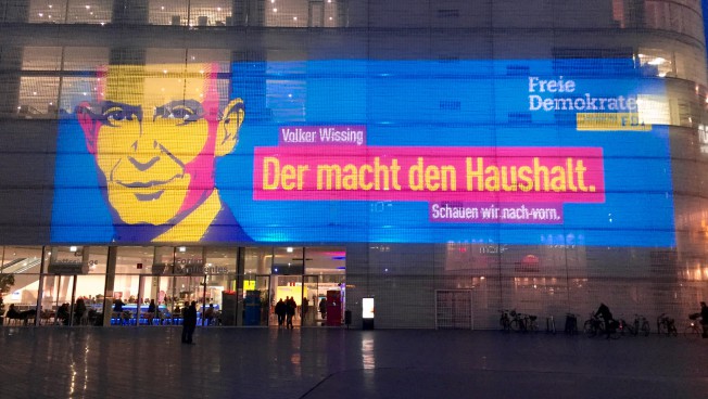 Projektion in Koblenz anlässlich des Wahlkampfauftakts der FDP Rheinland-Pfalz